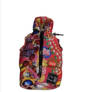 VERSACE Cell Phone Holder in a Pink and Jewel Print Puffer Coat Design NWT